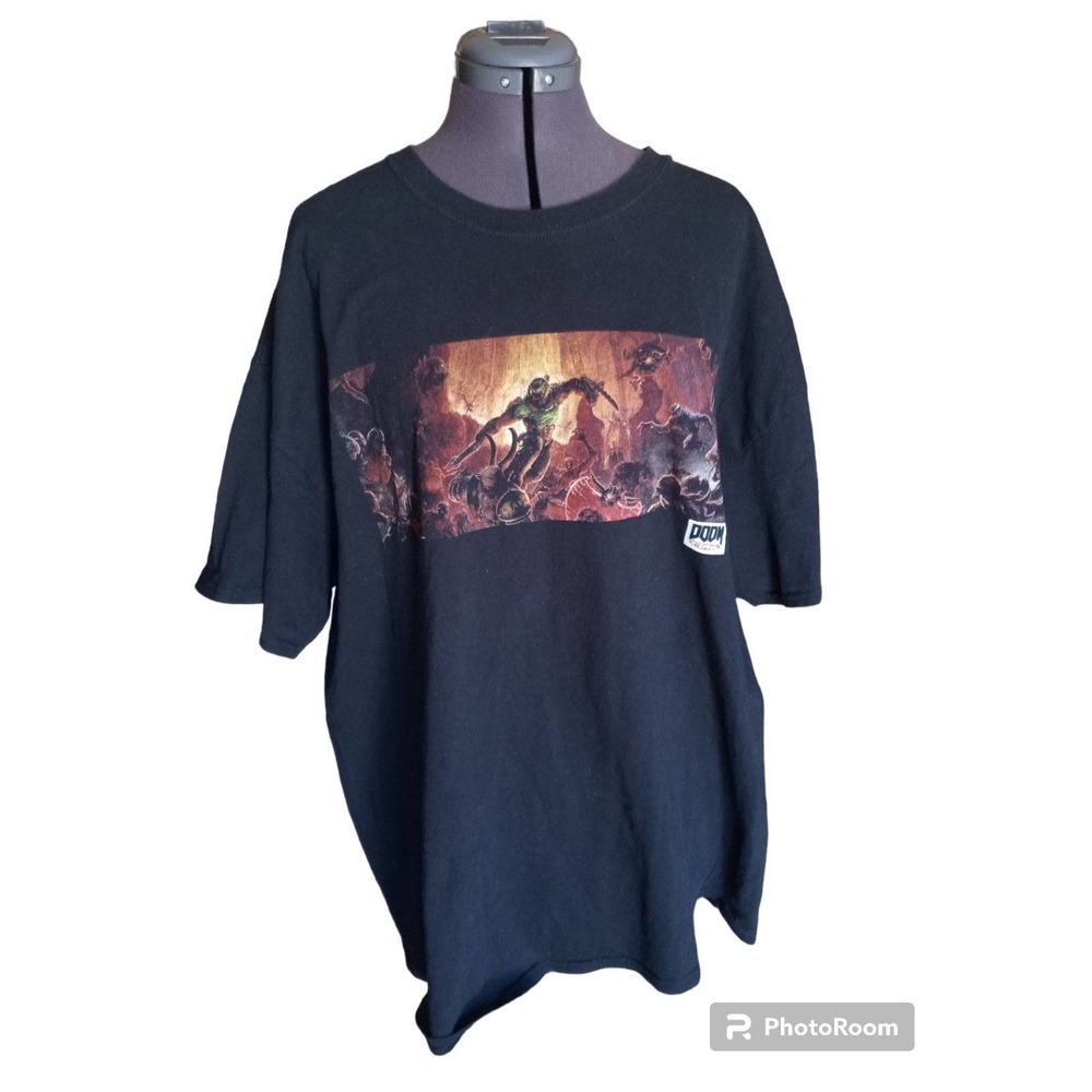Doom Eternal black game promo short sleeve tee shirt, 2XL